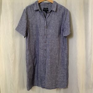 Tahari blue linen shirt dress